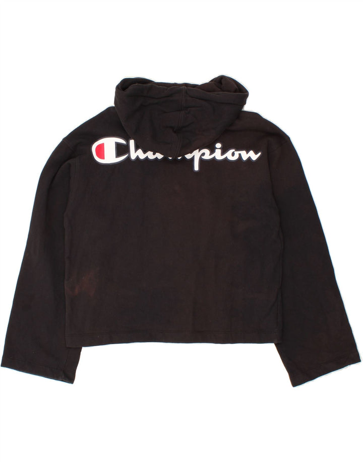 CHAMPION Womens Graphic Crop Hoodie Jumper UK 18 XL Black Cotton Vintage Champion and Second-Hand Champion from Messina Hembry 