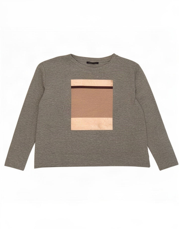 Top gráfico feminino Marks & Spencer manga comprida Reino Unido 16 bloco colorido cinza grande
