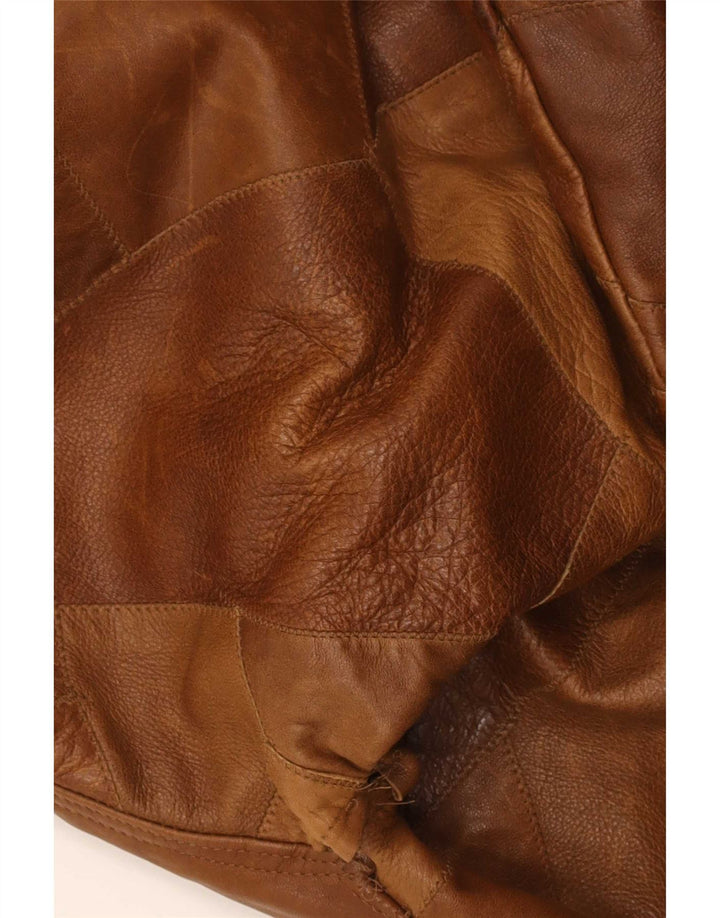 Jaqueta de couro masculina vintage UK 42 XL marrom patchwork couro