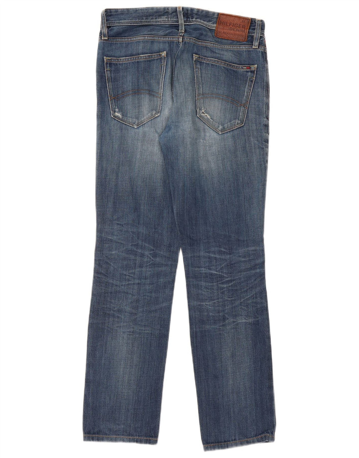 TOMMY HILFIGER Calça jeans reta masculina desgastada W30 L32 algodão azul