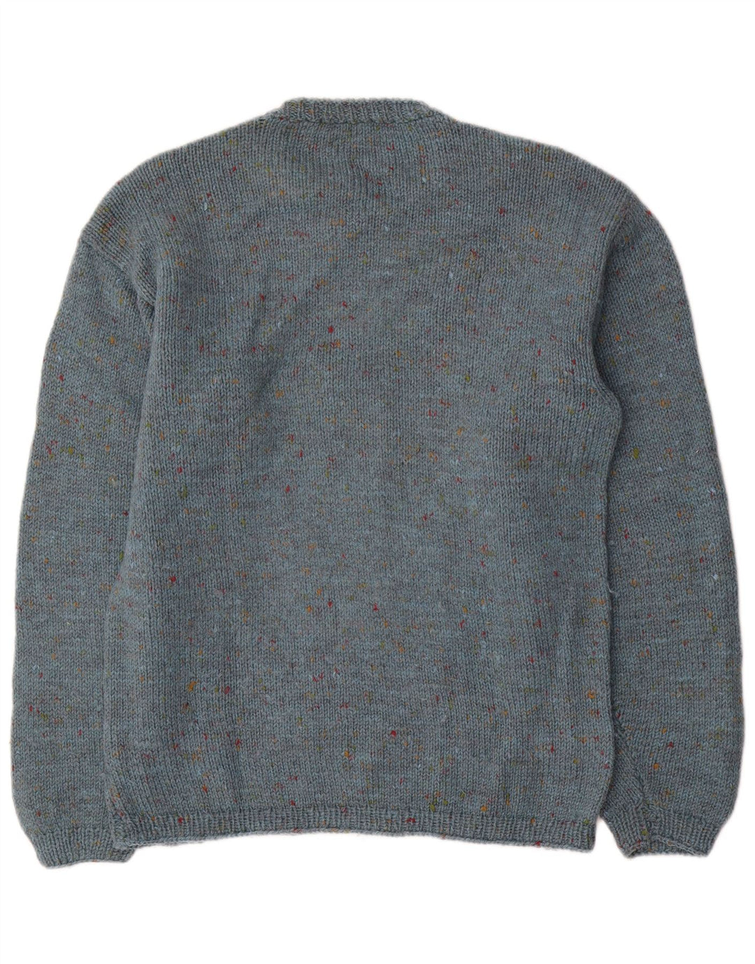 Suéter vintage masculino com gola redonda, médio azul manchado