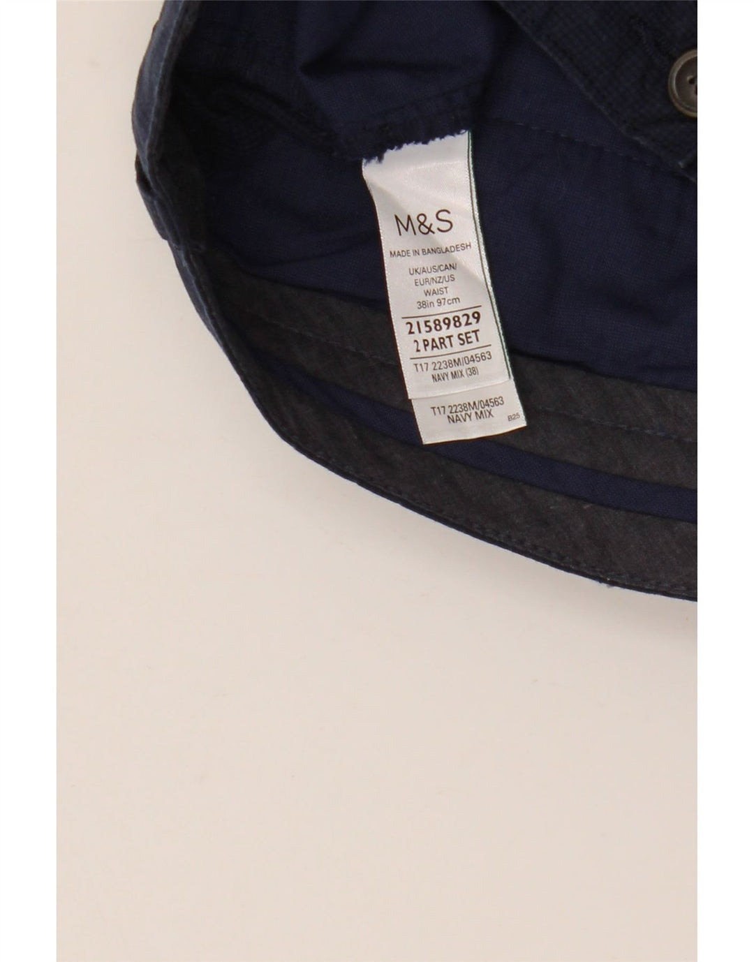 Shorts Chino Masculino Marks & Spencer W38 XL Azul Marinho Algodão