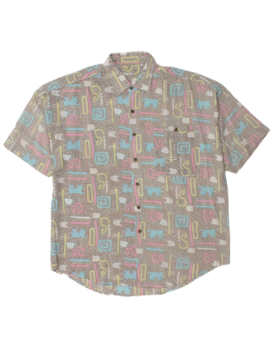 Camisa masculina vintage de manga curta XL cinza geométrica