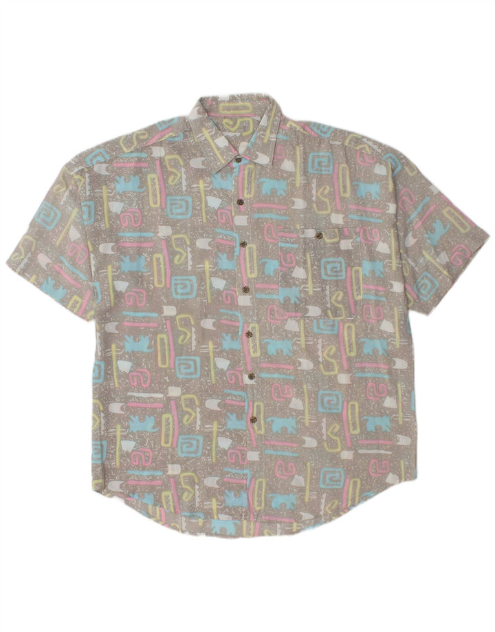 Camisa masculina vintage de manga curta XL cinza geométrica