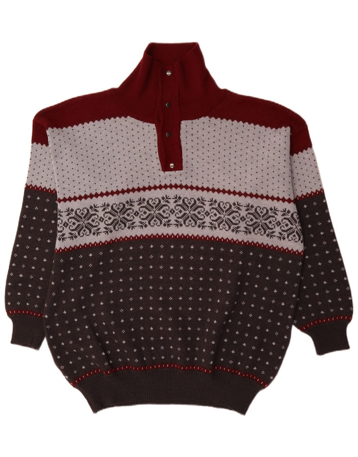 Suéter masculino Summit com gola e botão 3XL lã Fair Isle multicolorida