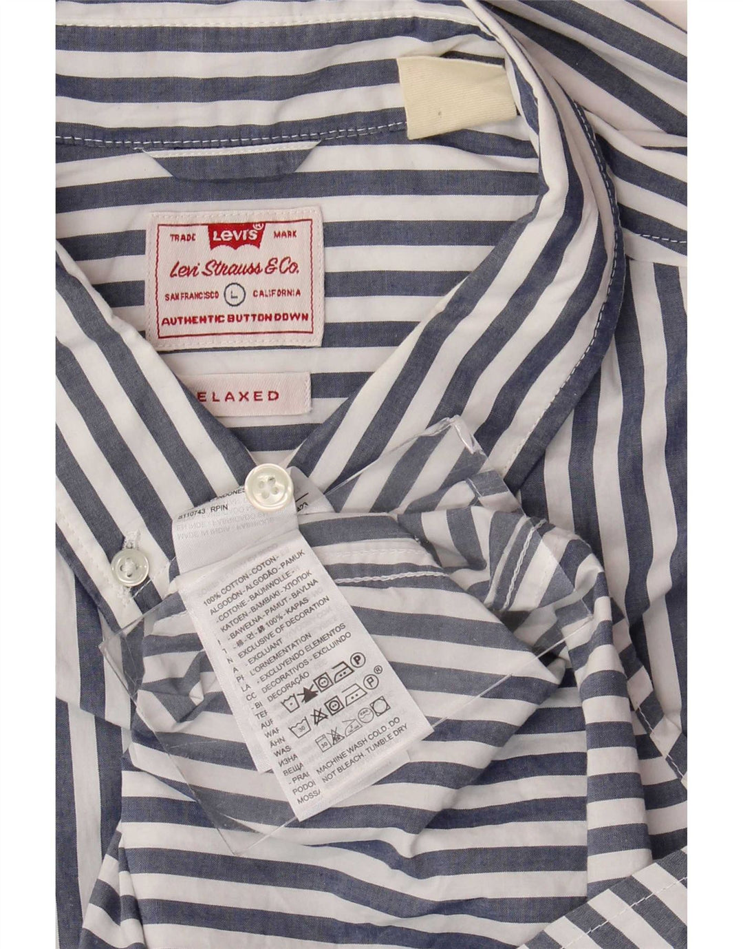 Camisa masculina relaxada Levi's grande algodão listrado azul