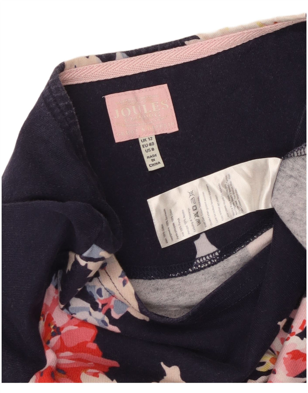 Vestido bainha feminino JOULES Reino Unido 12 algodão floral azul marinho médio