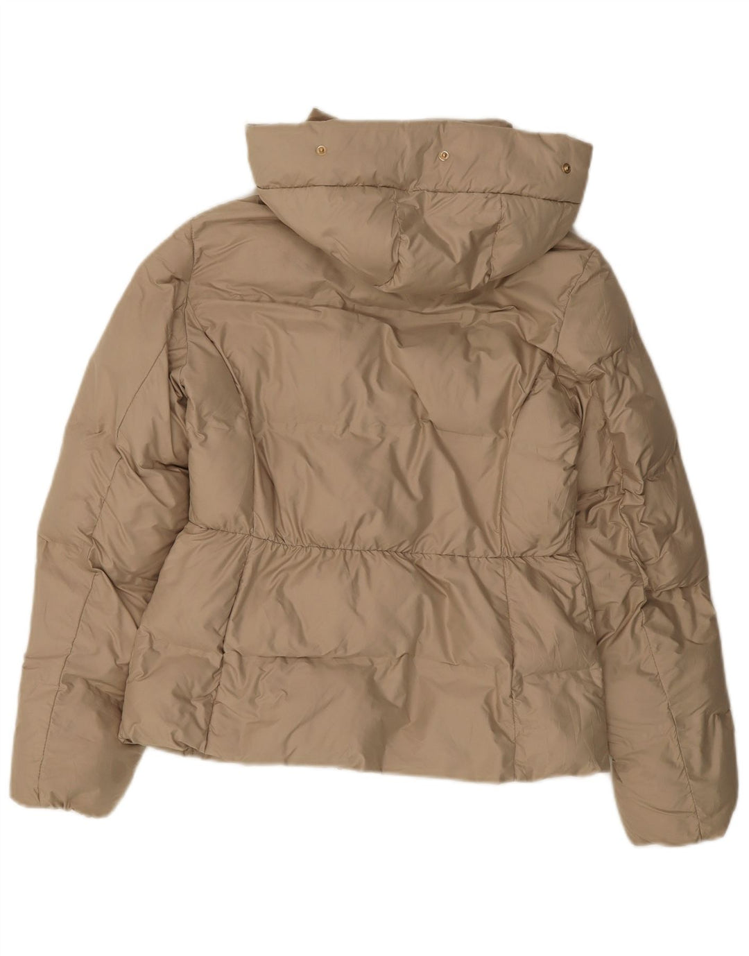 Jaqueta acolchoada com capuz feminino ZARA UK 14 poliéster bege médio