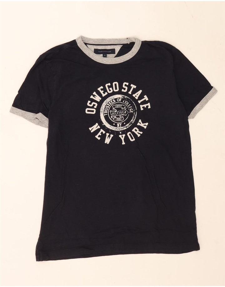 Tommy Hilfiger Camiseta masculina gráfica Top médio algodão azul marinho