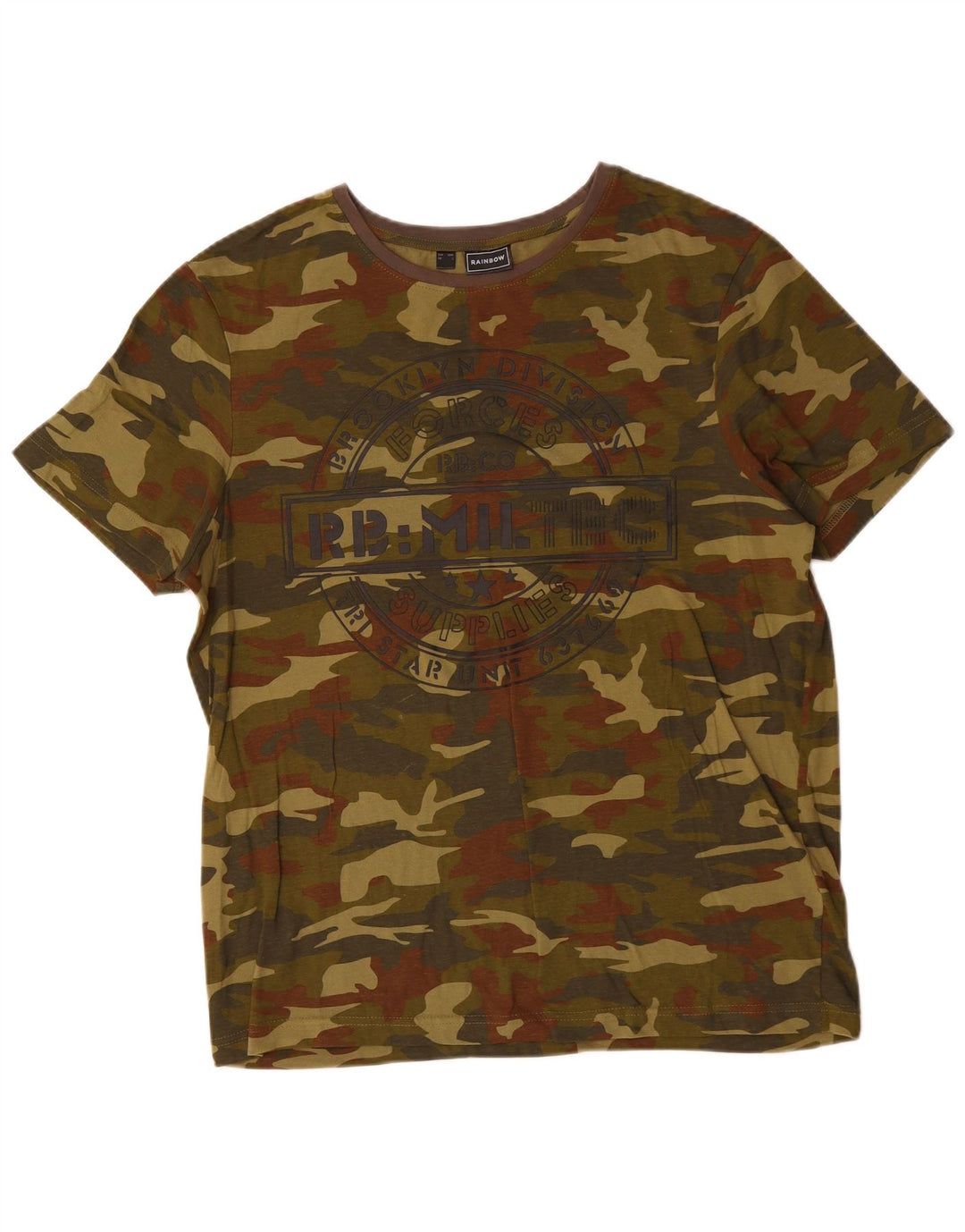 Camiseta gráfica masculina Rainbow grande algodão camuflado cáqui