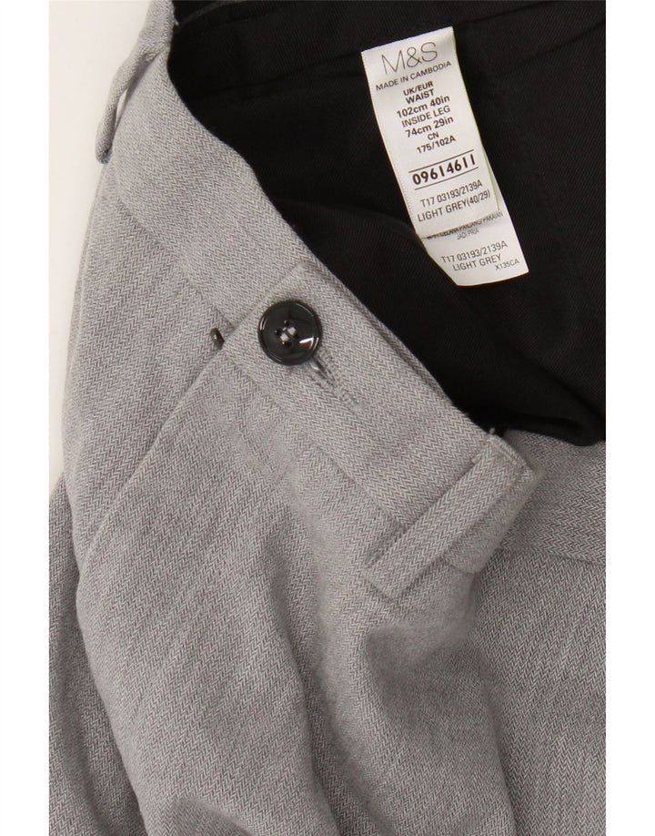 Calça chino reta masculina Marks & Spencer W40 L29 algodão cinza
