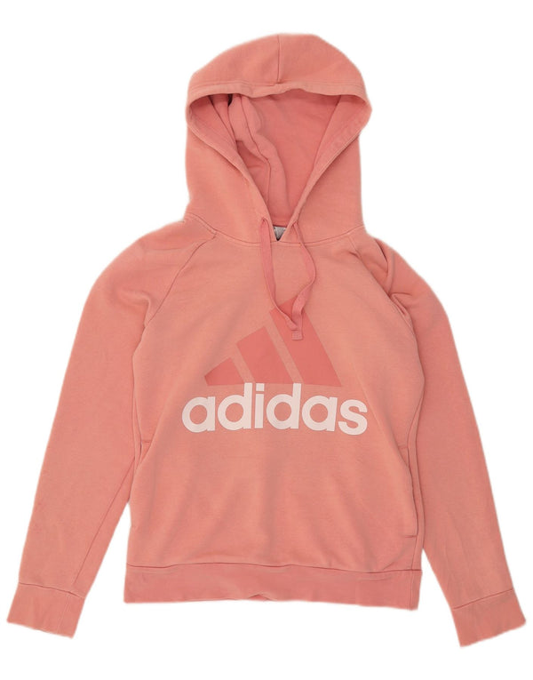 Adidas feminino gráfico moletom com capuz Reino Unido 8/10 pequeno algodão rosa