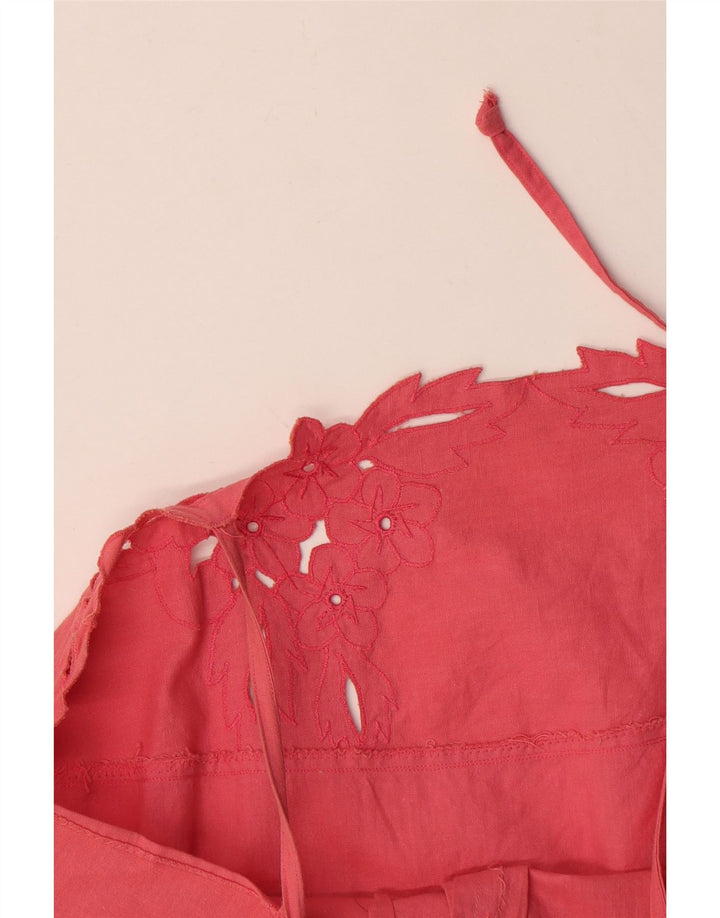 Vestido de verão feminino vintage Reino Unido 12 médio rosa floral