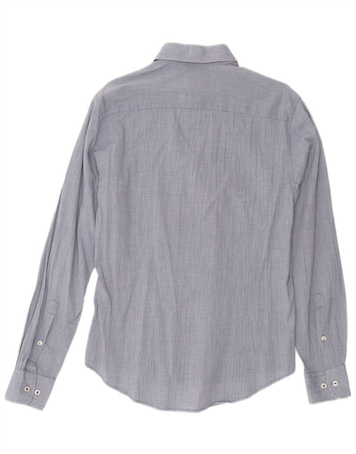 Camisa masculina Armani Jeans Custom Fit listrada azul médio