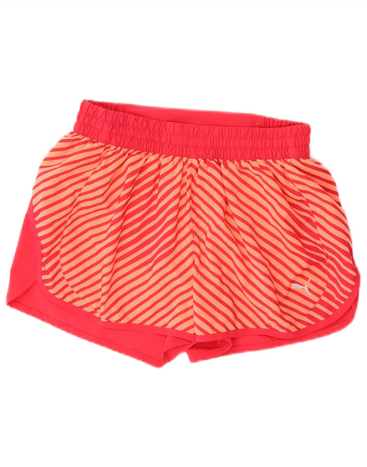 Shorts esportivos femininos Puma UK 12 poliéster listrado rosa médio