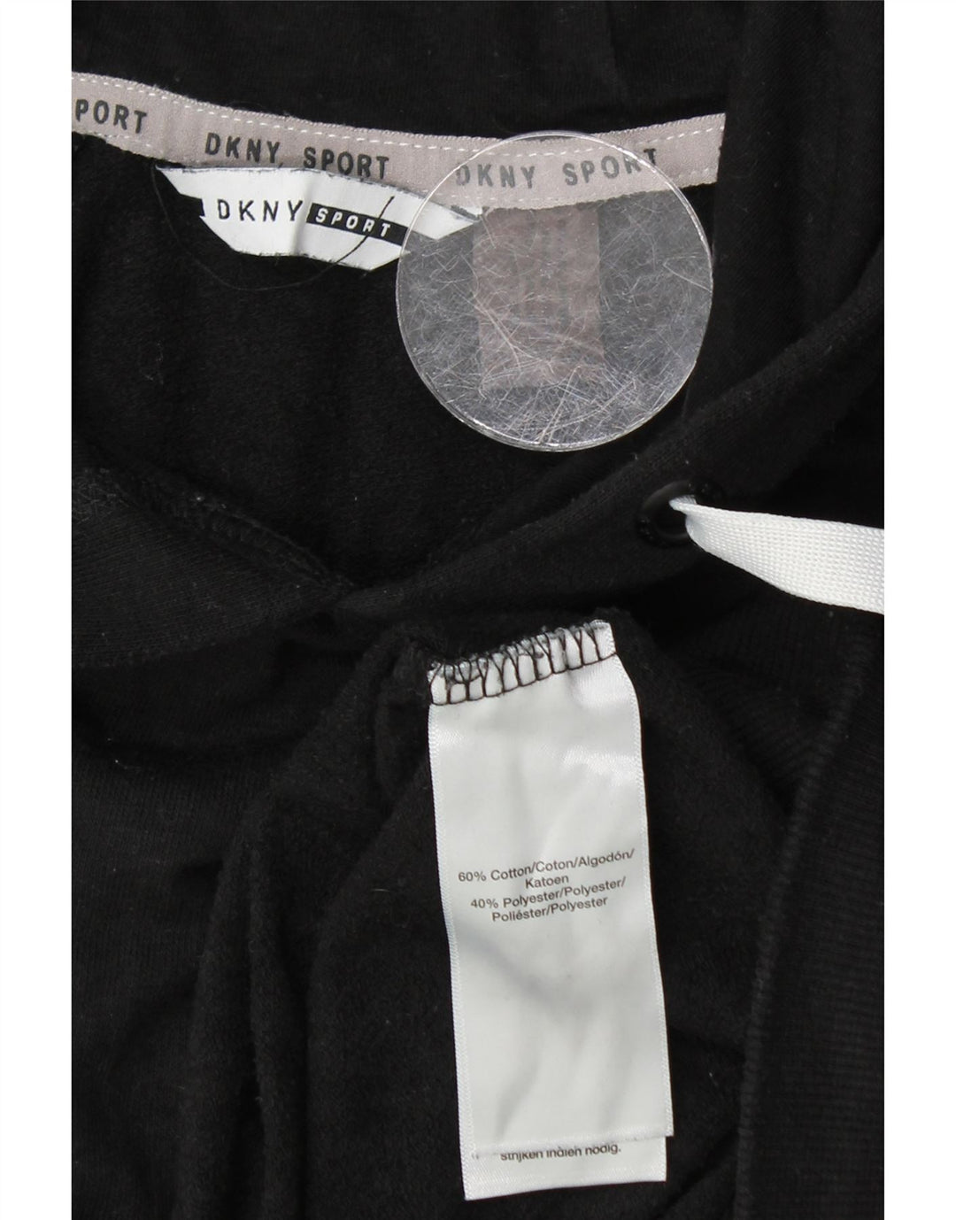 Suéter feminino DKNY com capuz UK 14 algodão preto médio