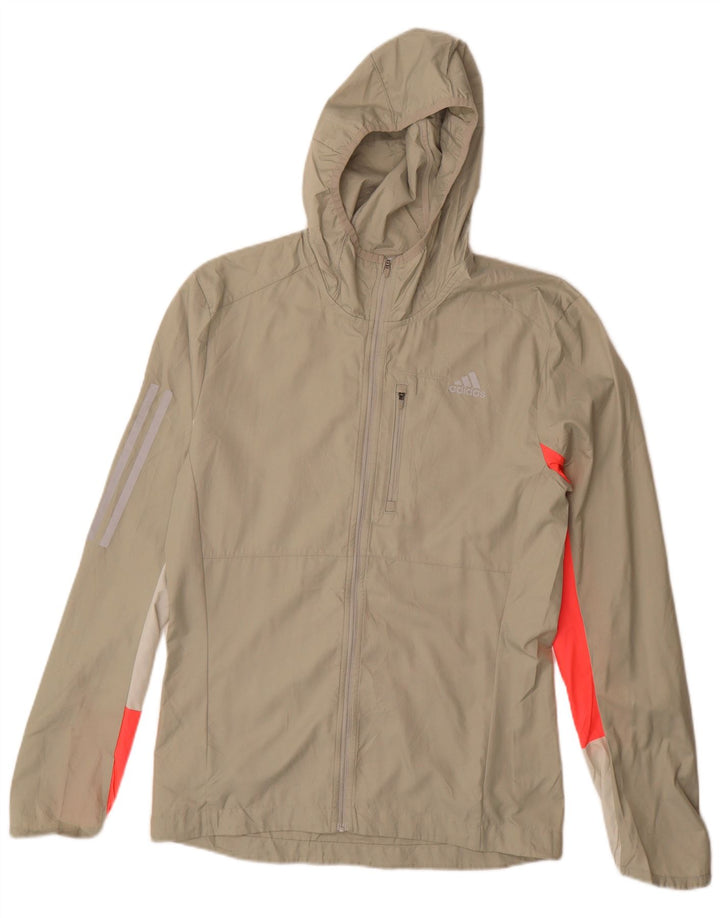 ADIDAS Mens Hooded Rain Jacket UK 36 Pequeno Bege Colourblock Poliéster