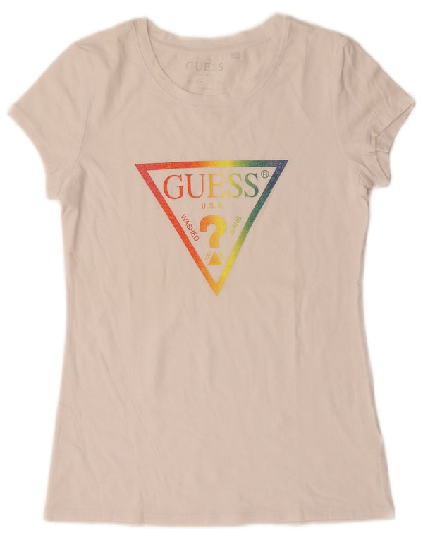 Camiseta feminina Guess com estampa gráfica UK 12 médio branco