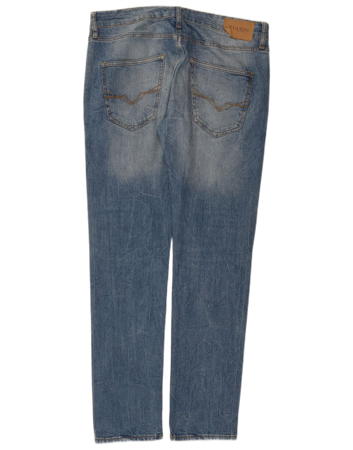 Guess Calça jeans masculina desgastada W33 L32 azul algodão