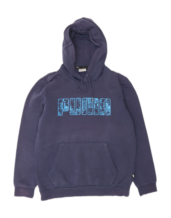 PUMA Mens Graphic Hoodie Jumper Small Navy Blue Cotton Vintage Puma and Second-Hand Puma from Messina Hembry 