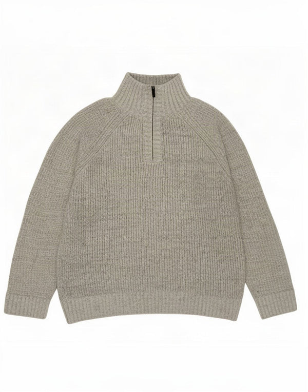 Suéter masculino Marks & Spencer com zíper e gola em acrílico cinza médio