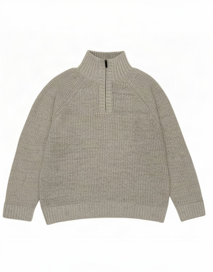 Suéter masculino Marks & Spencer com zíper e gola em acrílico cinza médio