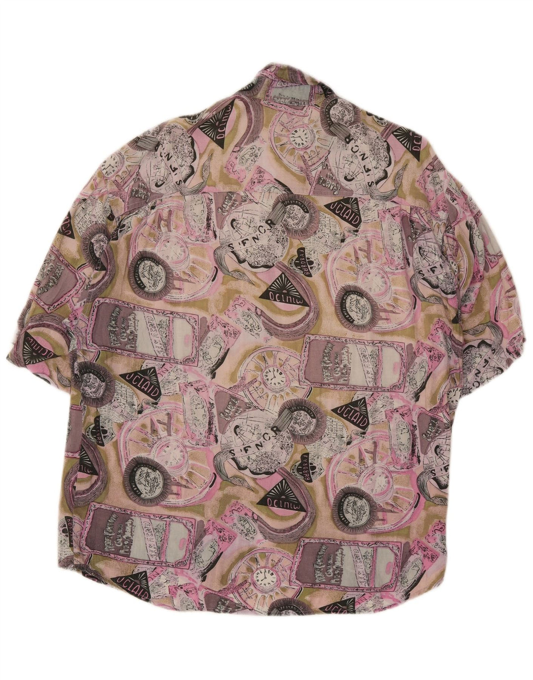 Camisa masculina vintage abstrata padrão manga curta média multicolorida