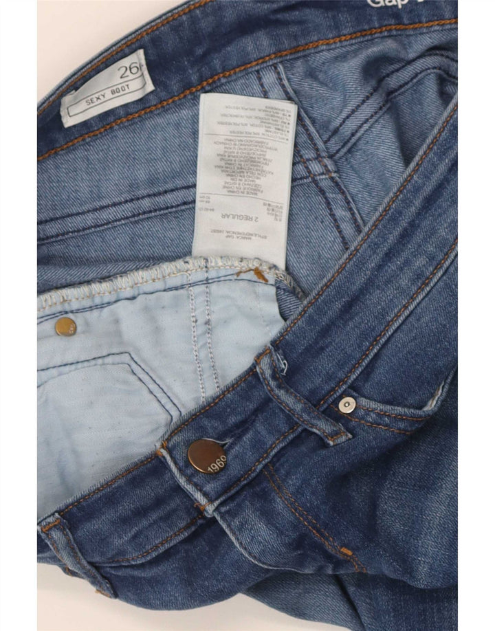 Gap feminino sexy desgastado bootcut jeans W26 L31 algodão azul