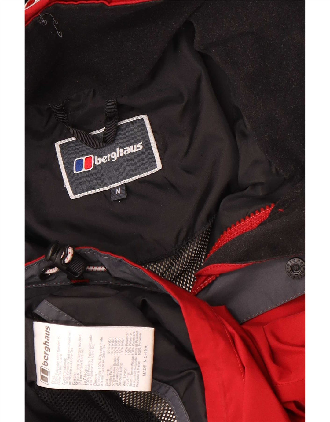 Jaqueta de chuva masculina Berghaus com capuz UK 38 poliéster vermelho médio