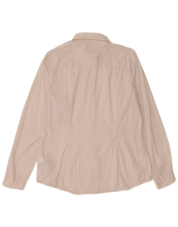Camisa justa feminina Tommy Hilfiger EUA 12 grande algodão listrado branco