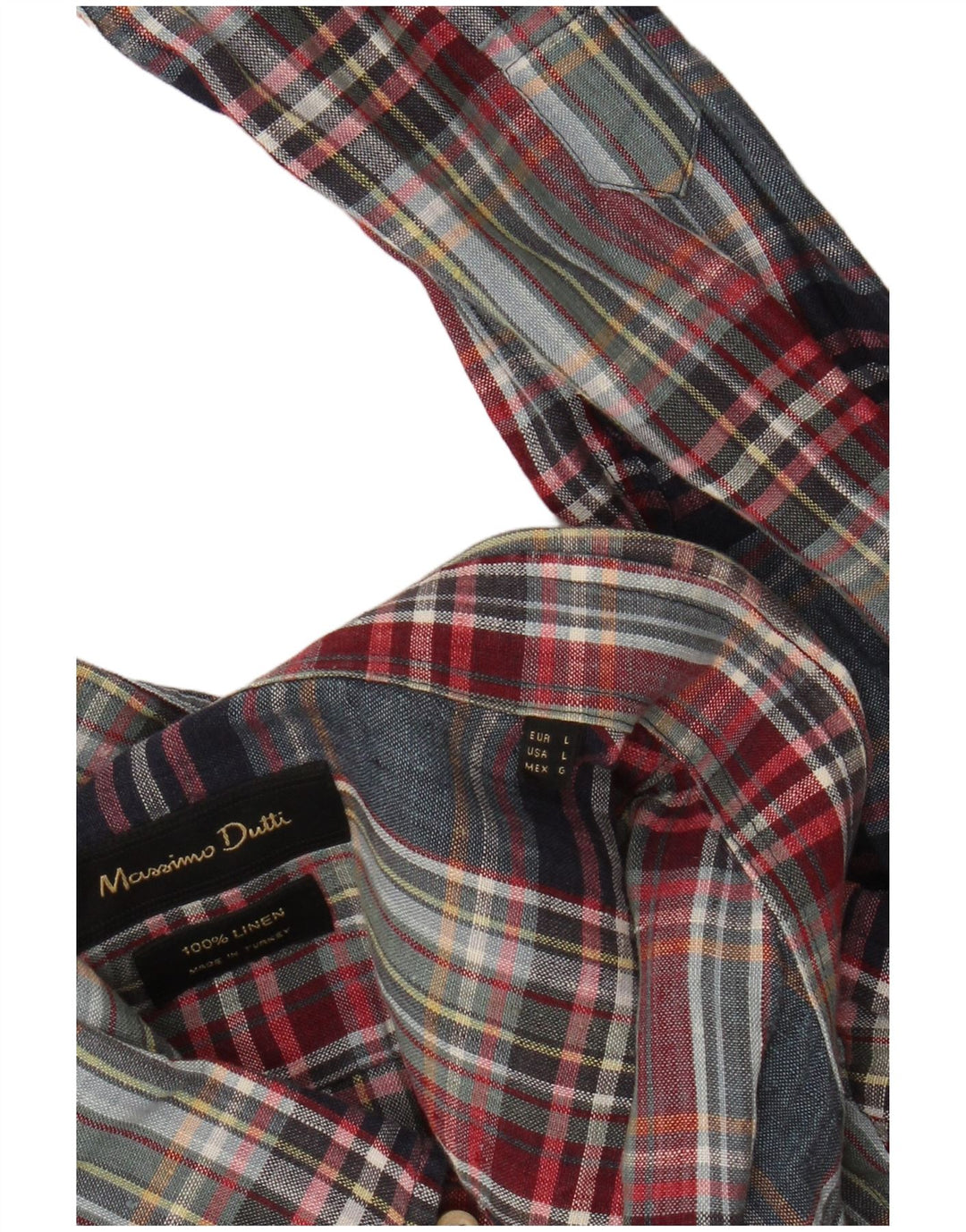 Camisa masculina Massimo Dutti grande linho xadrez multicolorido