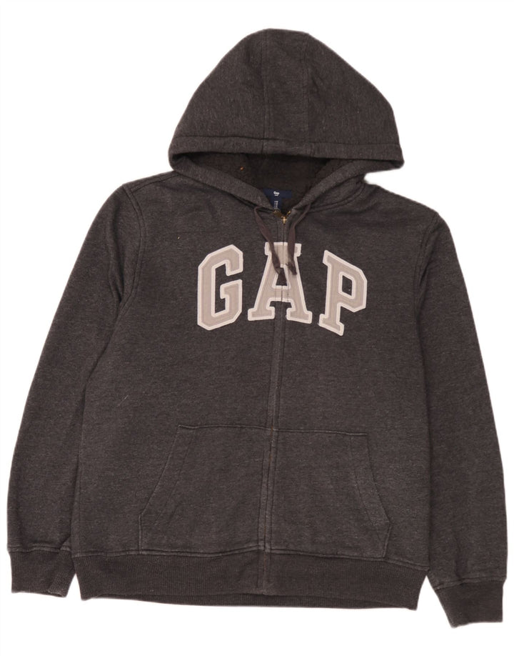 Suéter masculino Gap com capuz e zíper gráfico cinza médio algodão