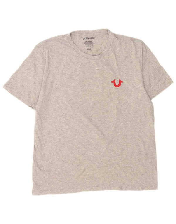 Camiseta gráfica masculina True Religion grande algodão manchado cinza