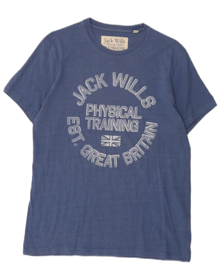Camiseta masculina gráfica Jack Wills Top algodão azul médio