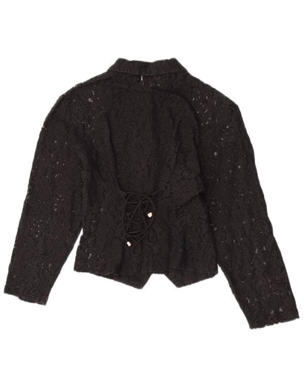 Blusa feminina vintage transparente com camisa UK 4 XS preta floral