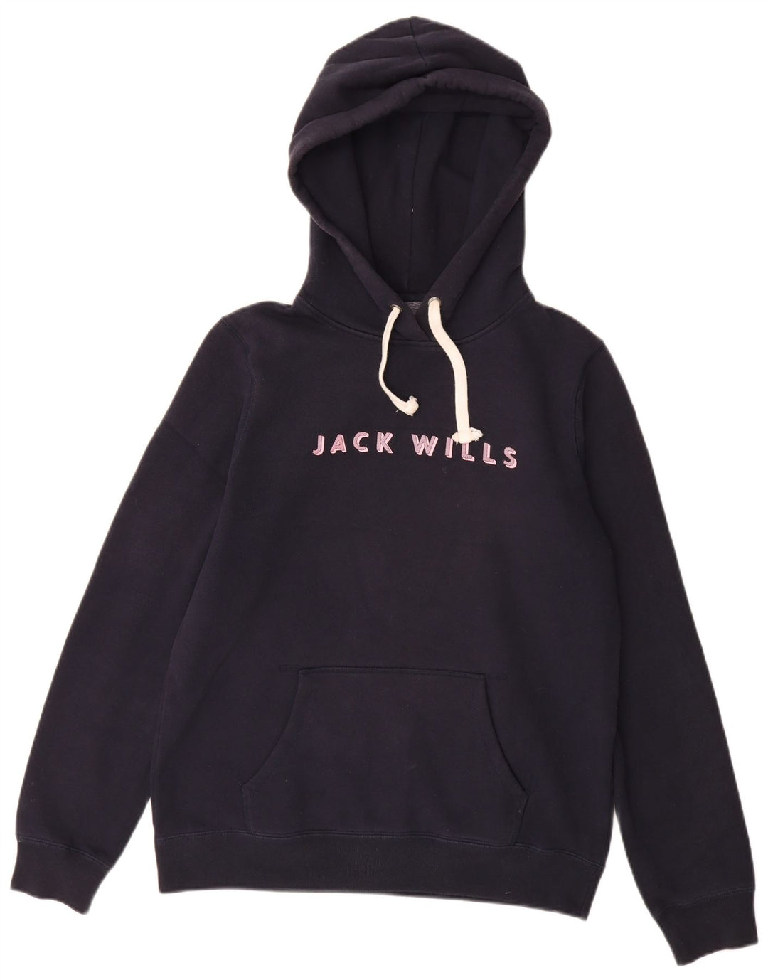 JACK WILLS Suéter feminino com capuz gráfico Reino Unido 12 algodão azul marinho médio