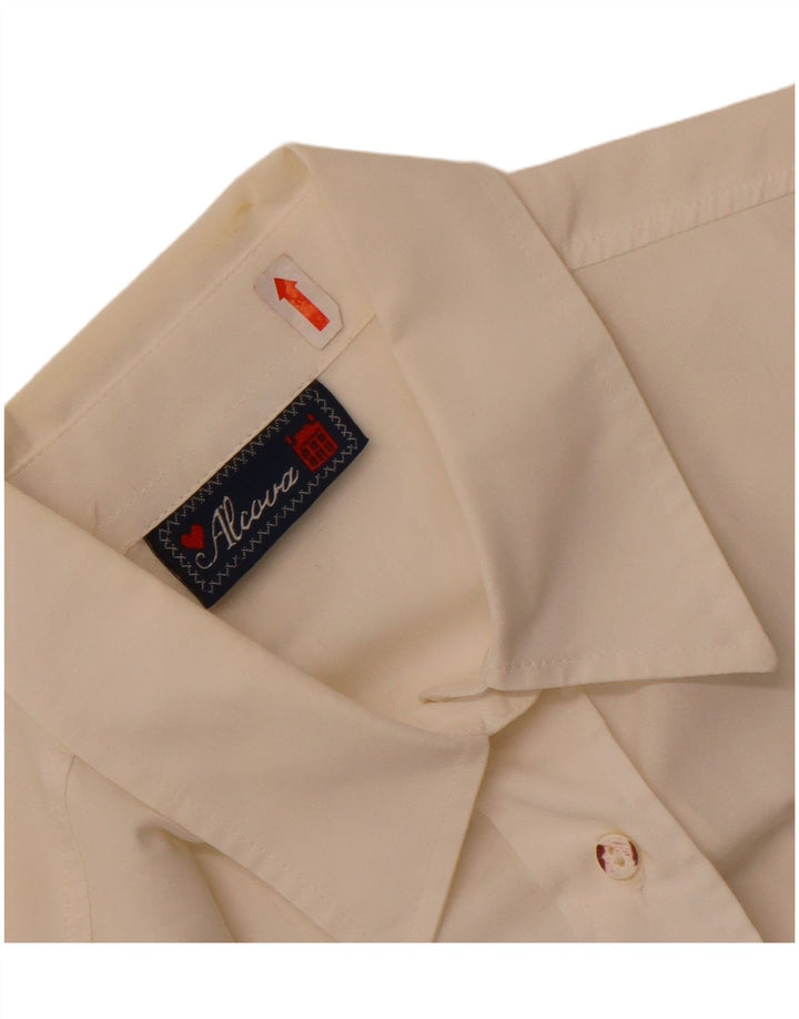 Camisa gráfica feminina vintage Reino Unido 14 grande algodão branco