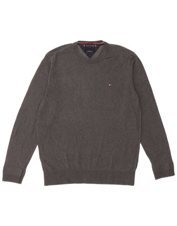 Suéter feminino Tommy Hilfiger com gola redonda, 14 algodão cinza médio