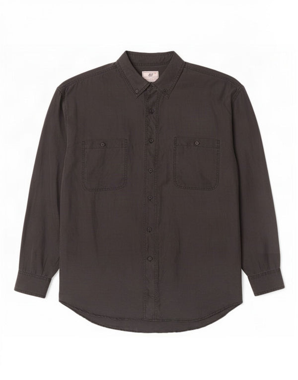 Camisa masculina vintage de seda preta média