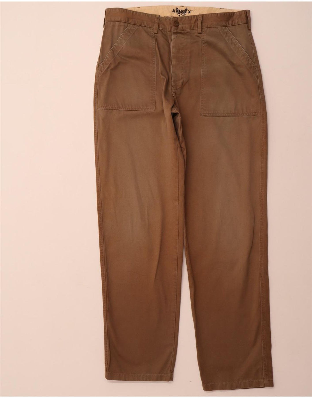 Calça chino reta masculina Avirex W34 L33 algodão marrom
