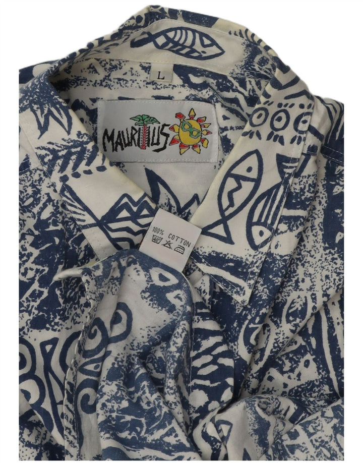 Camisa masculina de manga curta Mauritius grande azul patchwork algodão havaiano