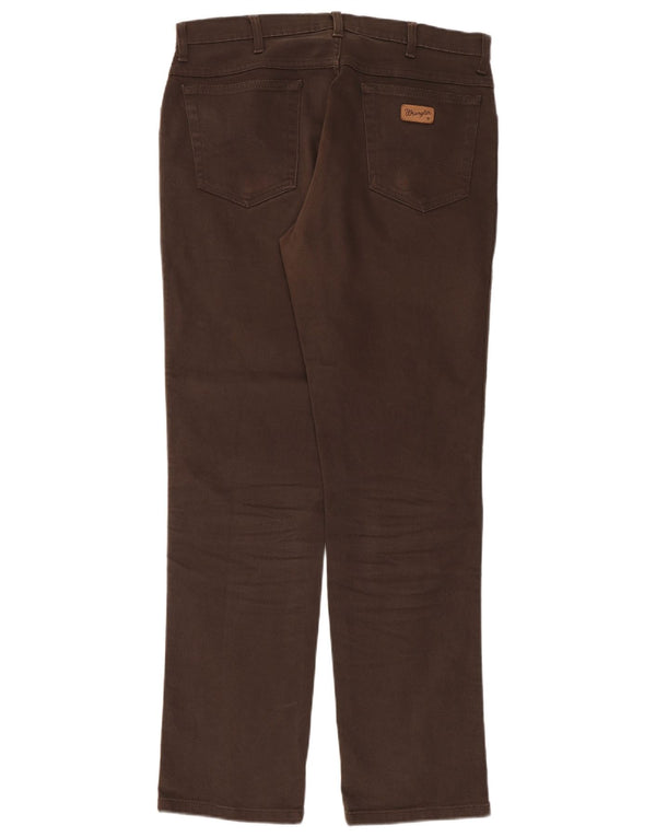 Wrangler Mens Texas Straight Calça Casual W36 L34 Algodão Marrom