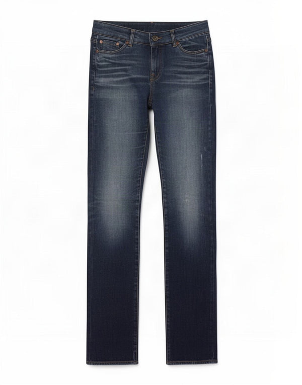 Zara Jeans feminino slim desgastado UE 38 pequeno W28 L33 algodão azul marinho