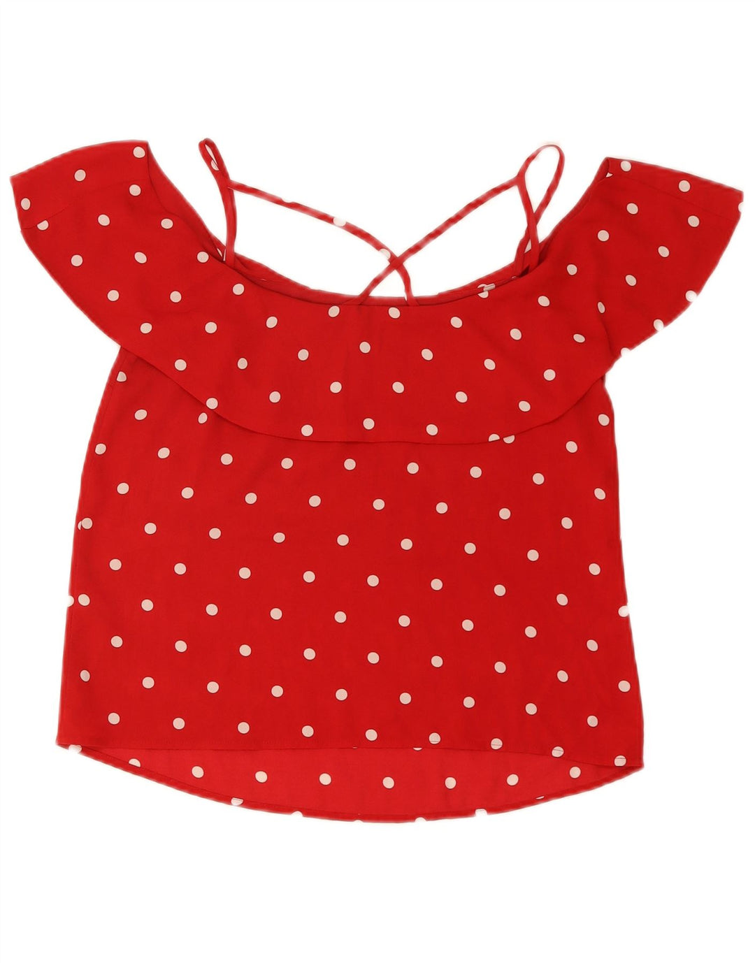 Blusa feminina Oasis com ombro de fora e bolinhas vermelhas médias Reino Unido 12