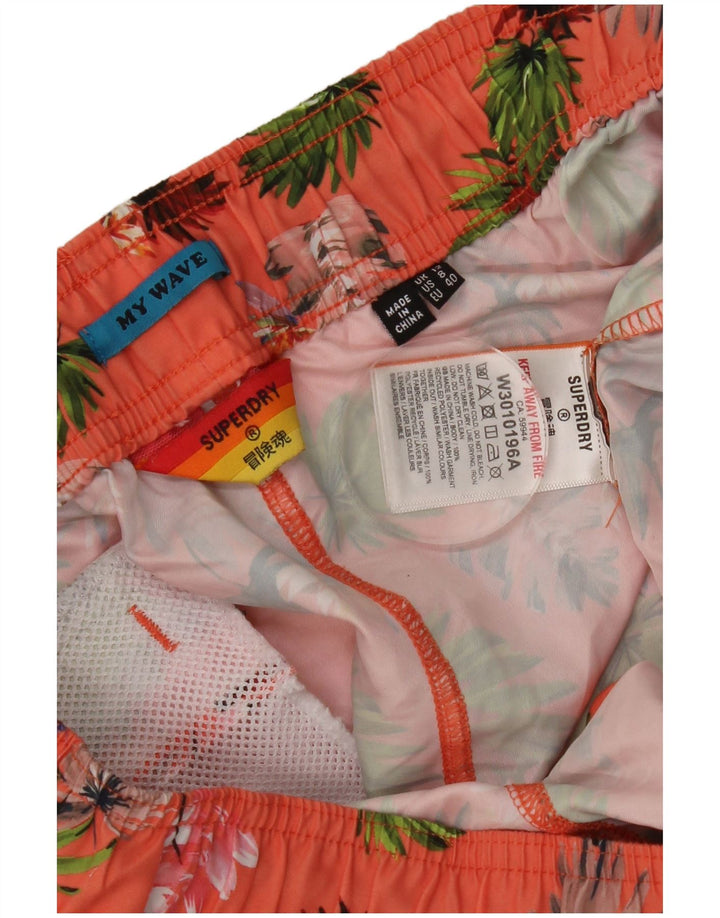 Shorts de natação feminino Superdry UK 12 poliéster floral rosa médio