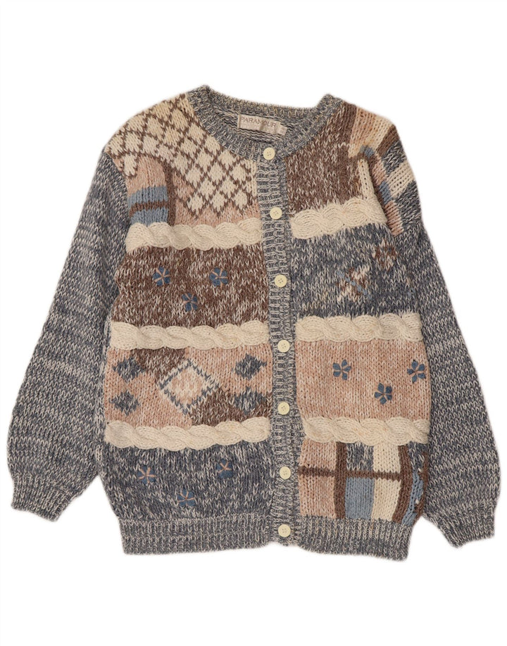 Suéter cardigã feminino PARAMOUR tamanho único azul patchwork rami