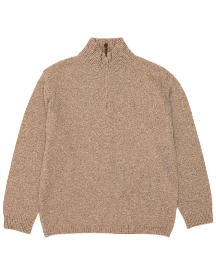 Suéter masculino Marlboro Classics com zíper e gola 2XL lã bege
