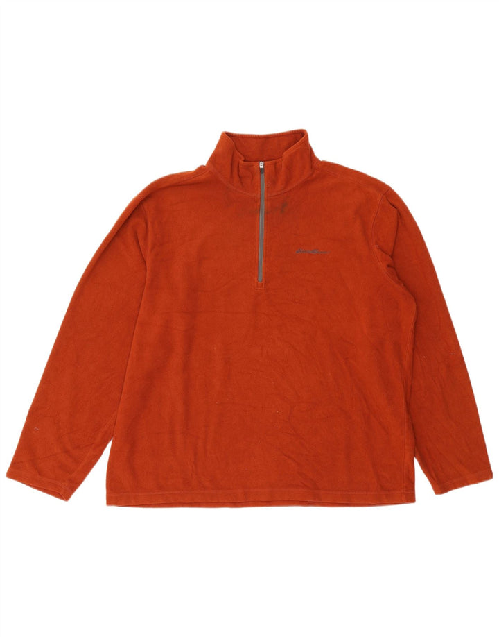 EDDIE BAUER Suéter masculino de lã com zíper e gola grande poliéster laranja