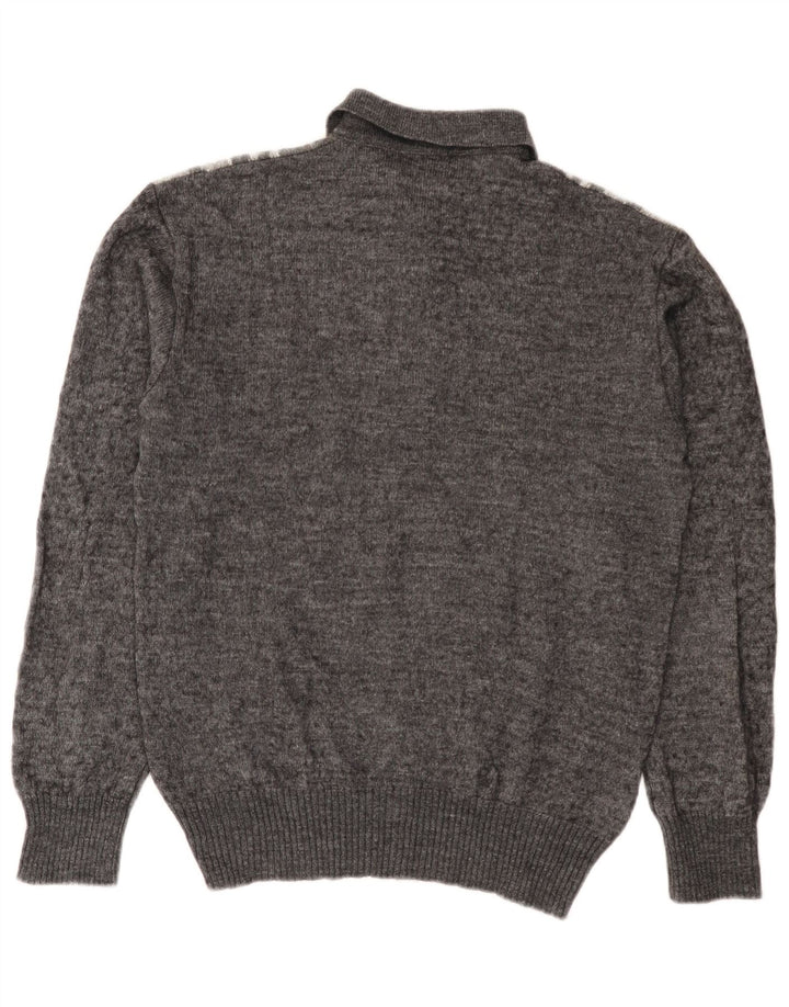 Suéter masculino Rinaldi com gola polo cinza médio Argyle/lã diamante