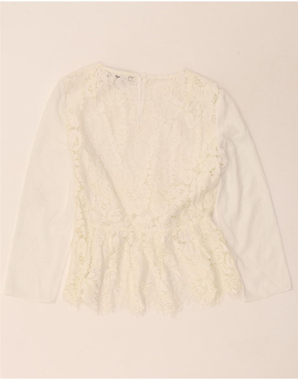 Blusa feminina manga 3/4 French Connection UK 10 pequena floral branca